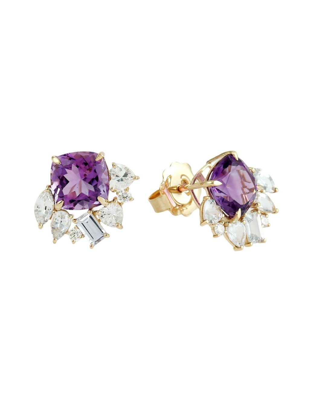 Artisan Purple 18K Amethyst, Sapphire & Diamond Cluster Stud Earrings