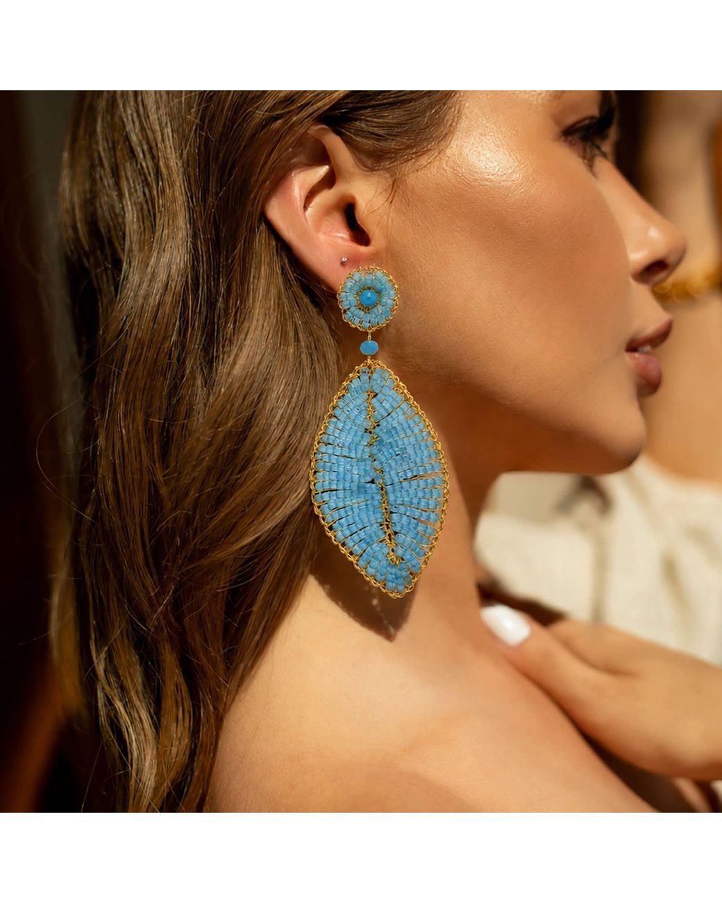Lavish by Tricia Milaneze Blue Aqua & Leaf Handmade Crochet Earrings