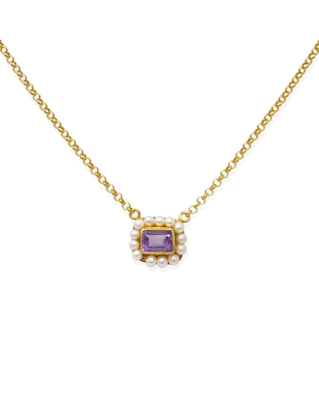 Vintouch Italy Metallic Luccichio Amethyst And Pearl Necklace