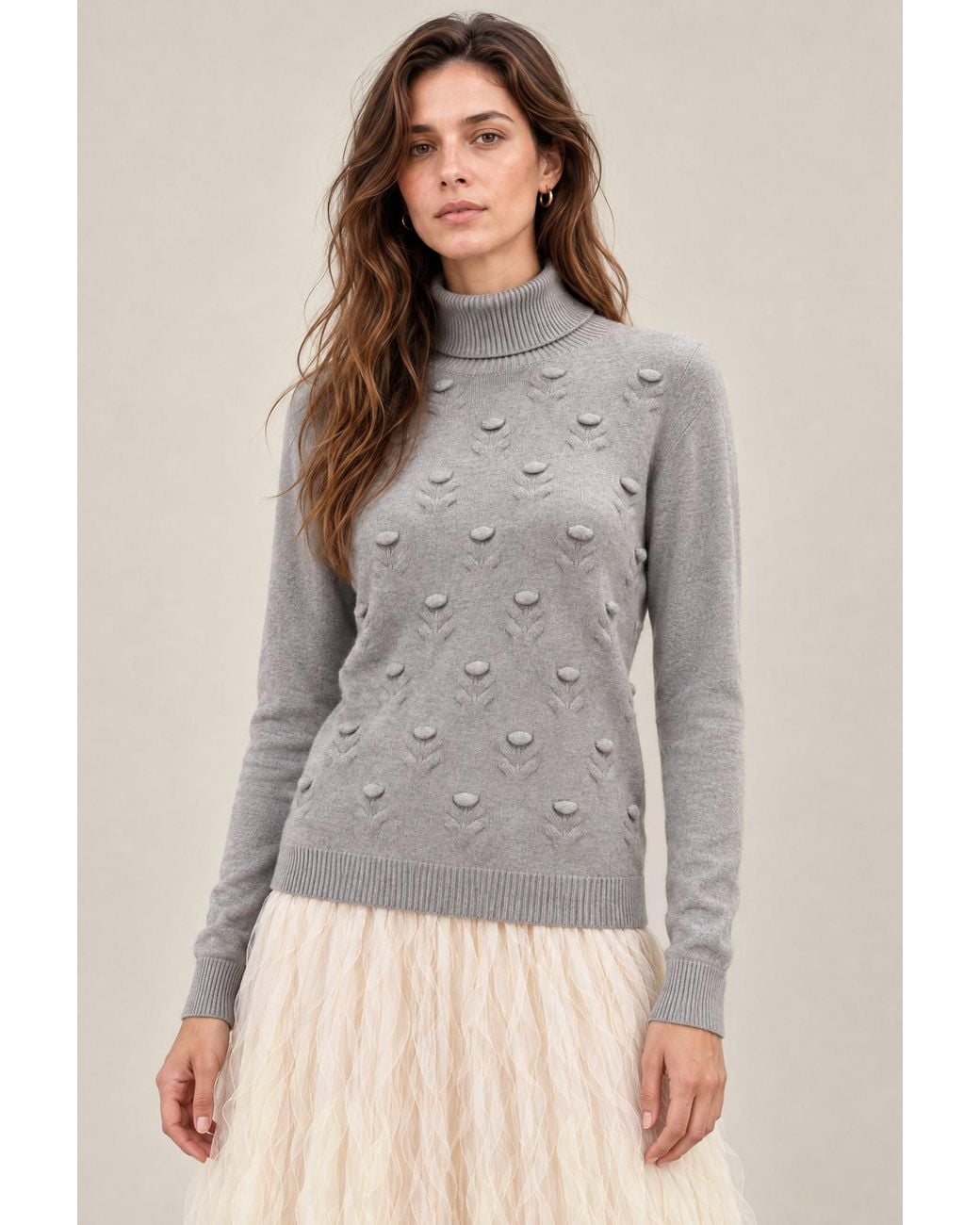 James Lakeland Gray Floral Roll Neck Jumper