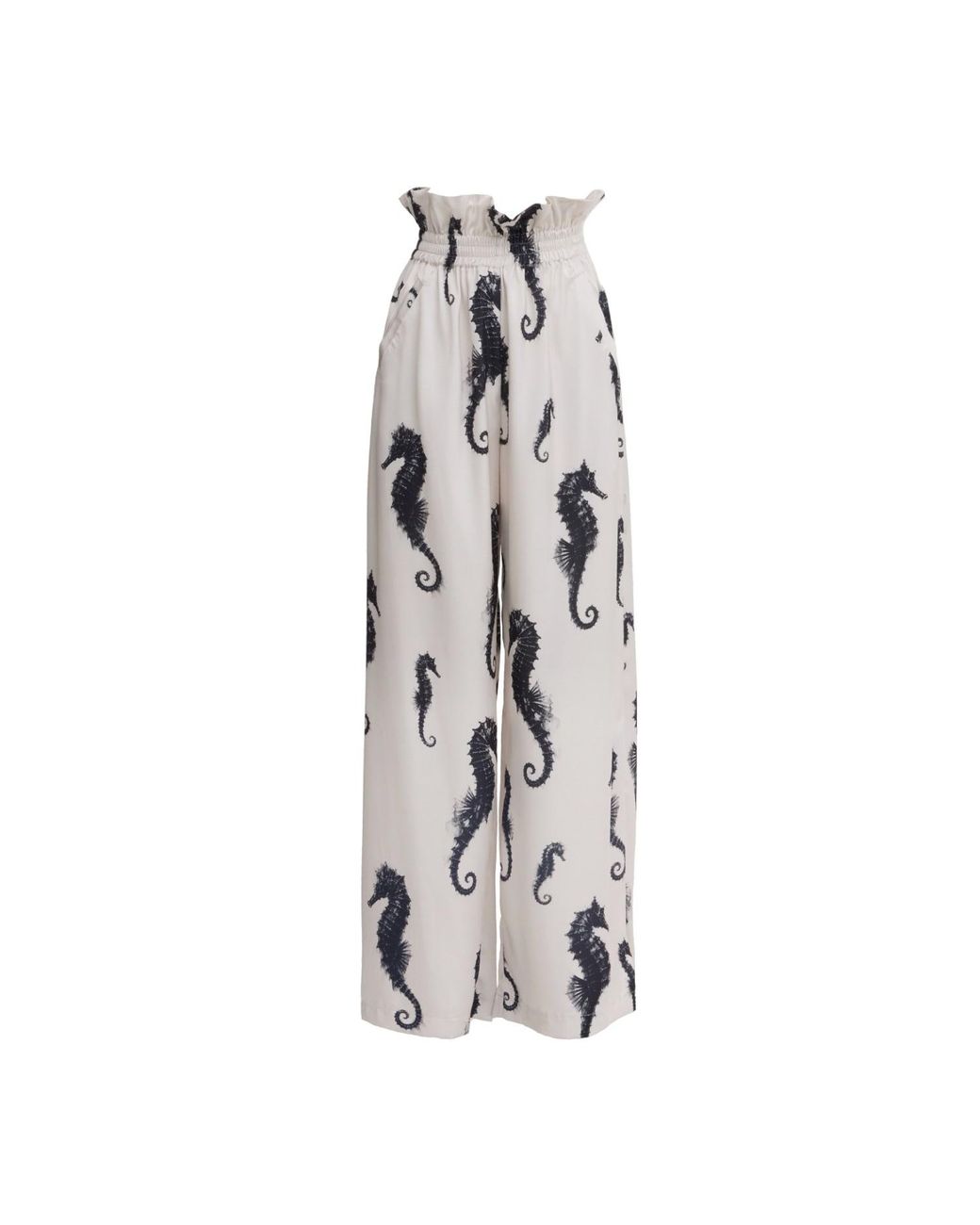 Julia Allert Gray Seahorse Print Oversized Shirt & Paperbag Palazzo Set – Ivory
