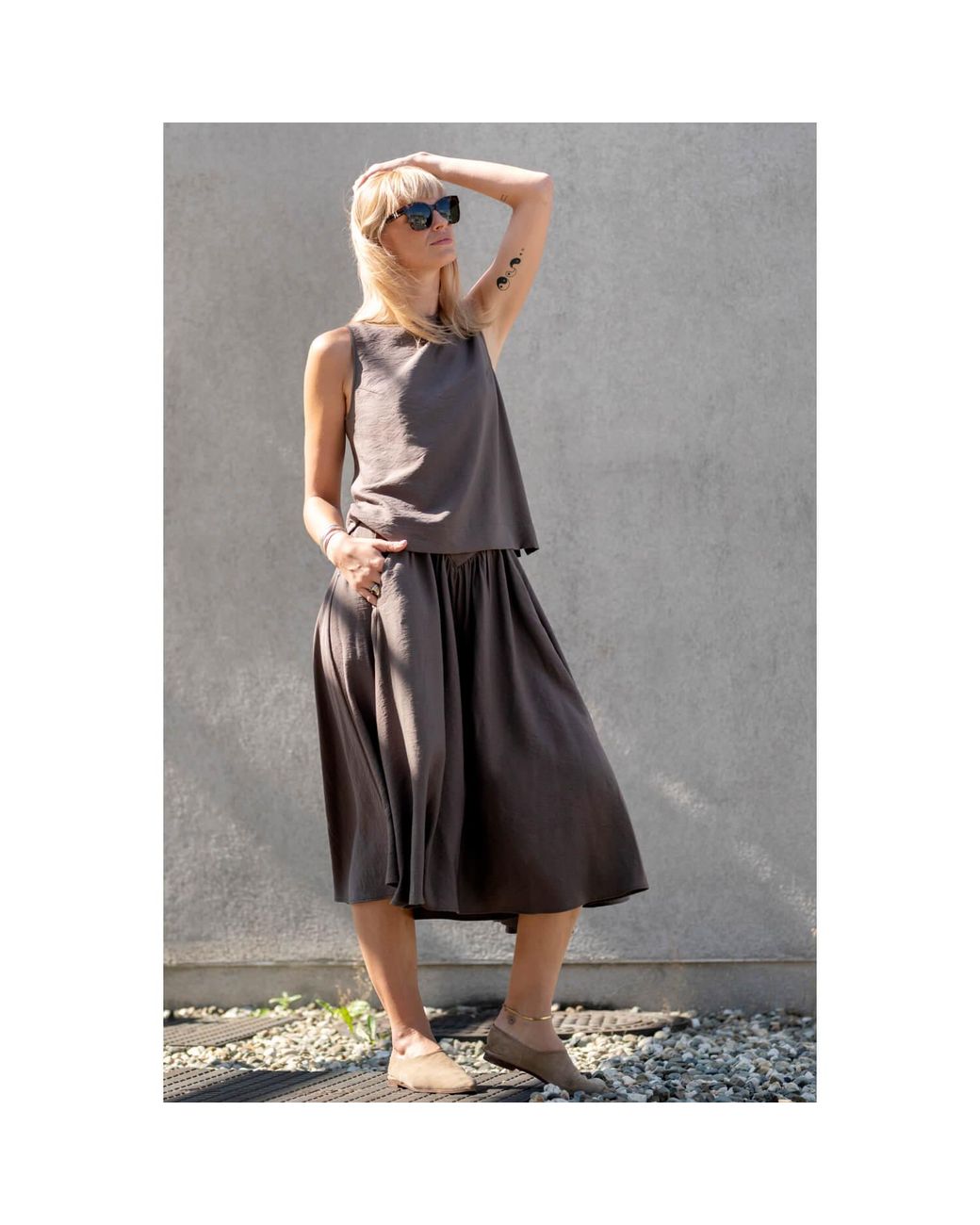 Oh!Zuza Gray Neutrals Echo Viscose Midi Skirt With Pockets – Cocoa