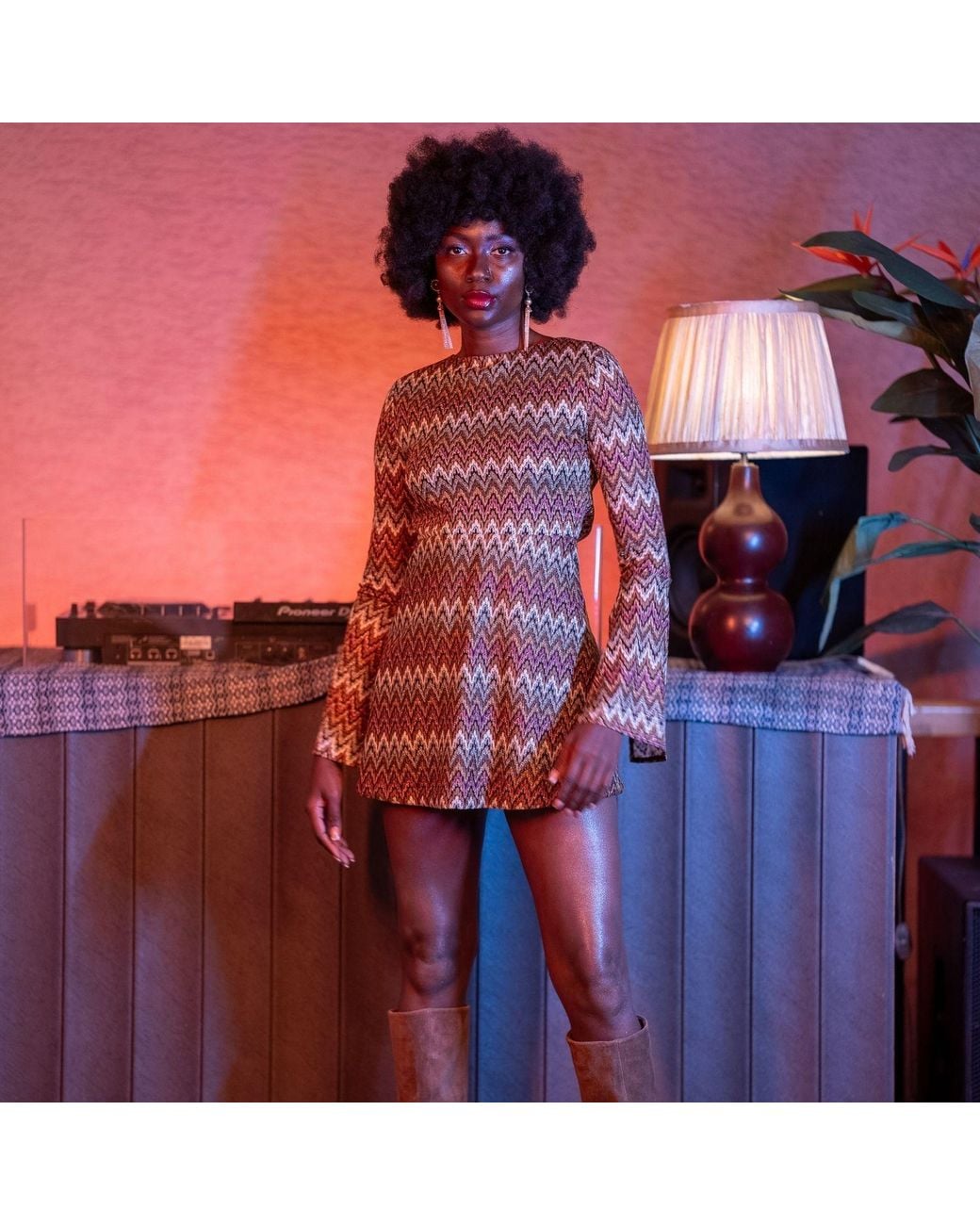 Thisisu Collection Brown Mindy Zigzag Metallic Mini Dress