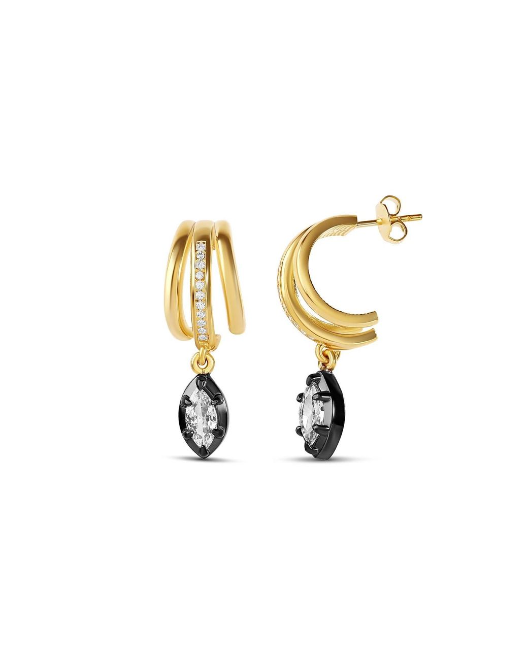 SHYMI Metallic Layered Hoop Fancy Shape Drop Earrings