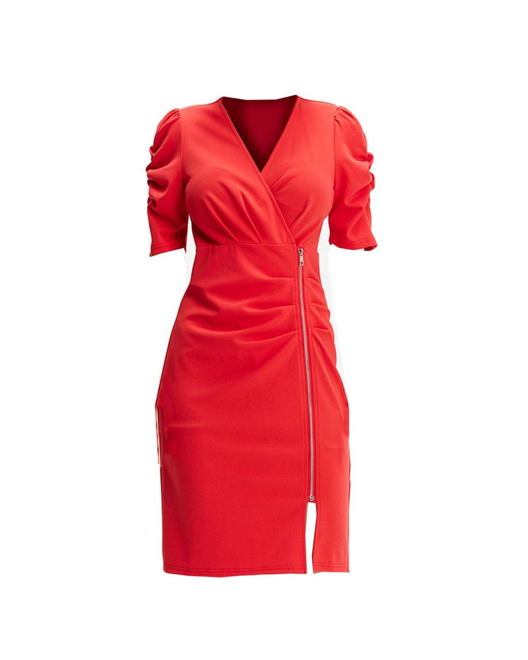 Smart and Joy Red Jersey Dress With Zip Side