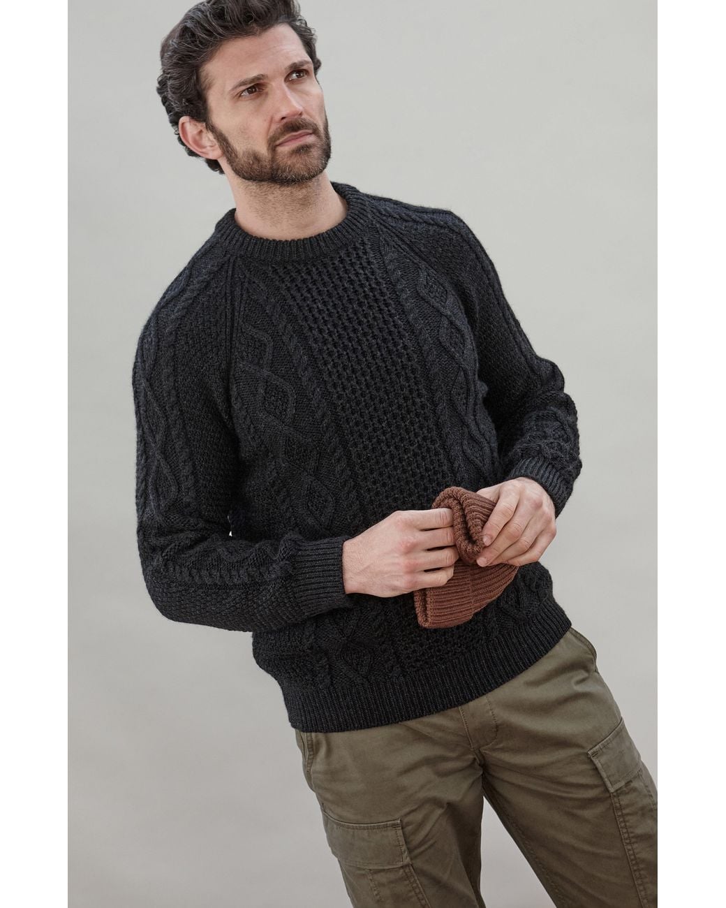 Paul James Knitwear Blue Chunky Merino Wool Goffrey Fisherman's Jumper for men