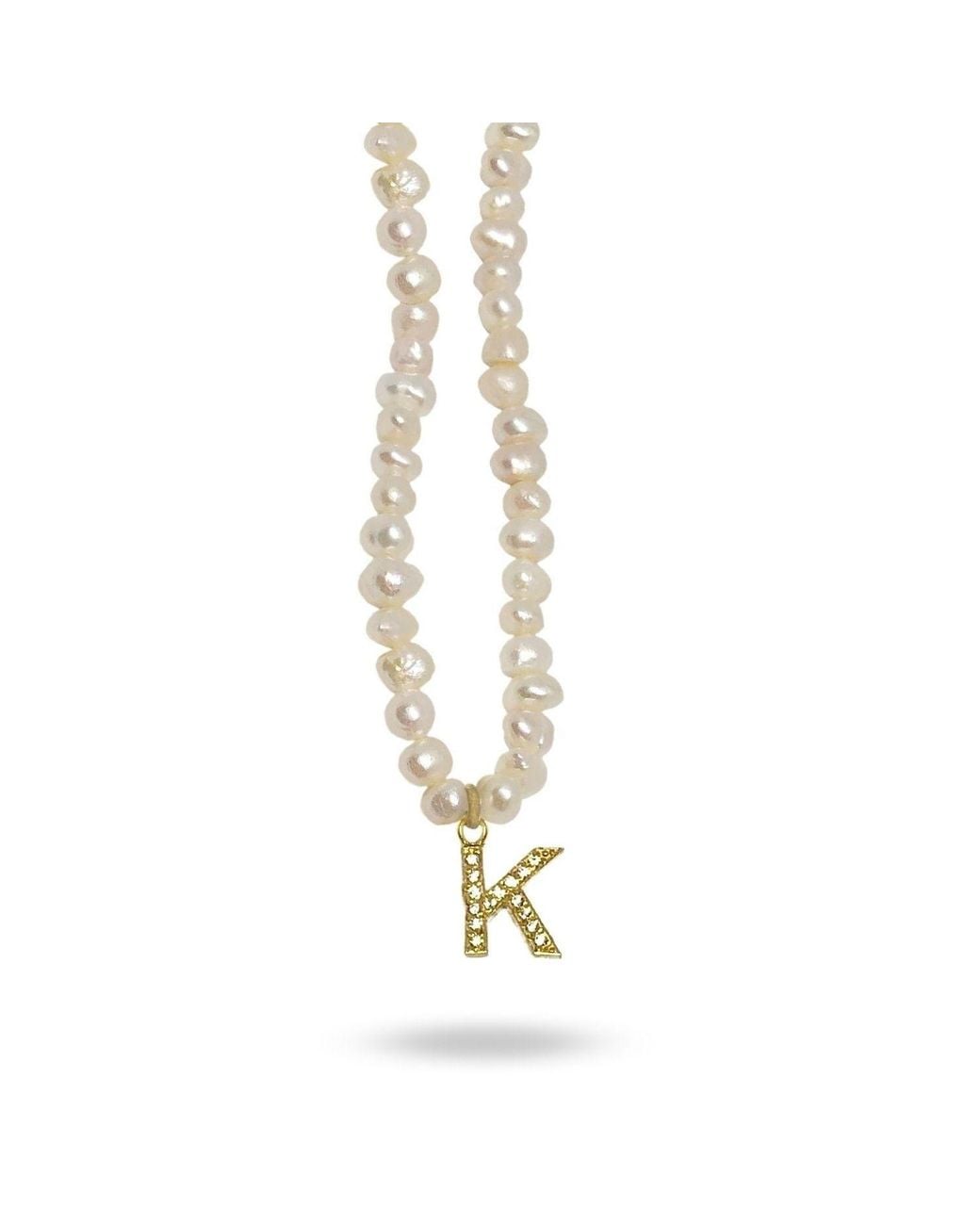 LINYA JEWELLERY Metallic Mono Letter Pearl Necklace K