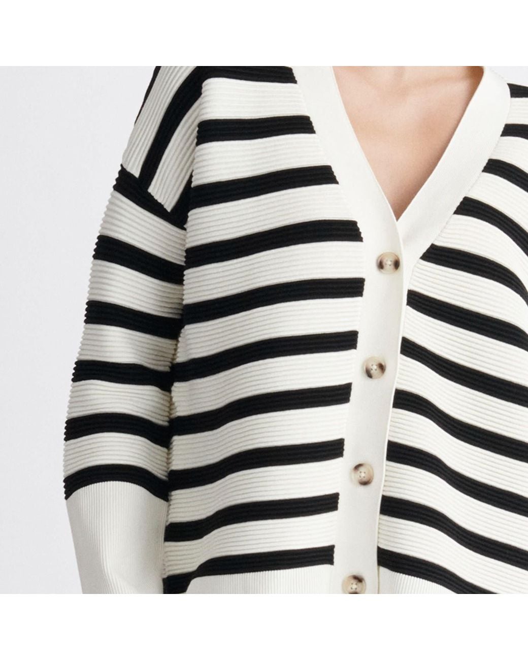 Paisie Blue Striped Ribbed Cardigan In White & Black