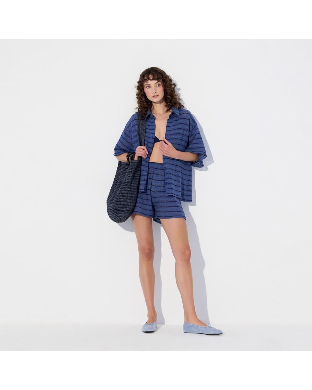 Thisisu Collection Blue Solea Striped Knit Beachwear Shorts