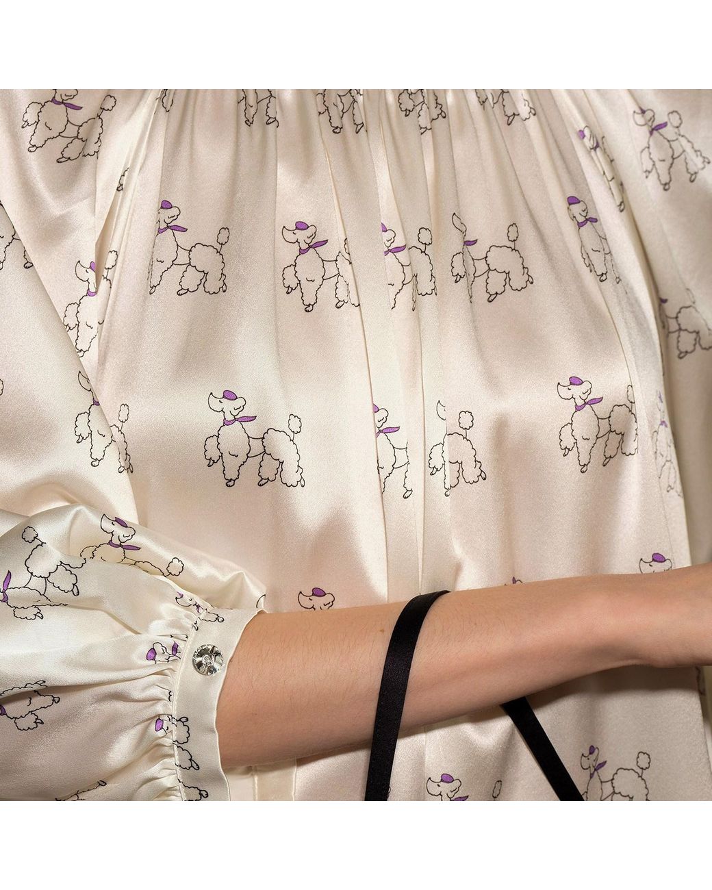 NOT JUST PAJAMA White Diamond Poodles Silk Puff Sleeve Dress
