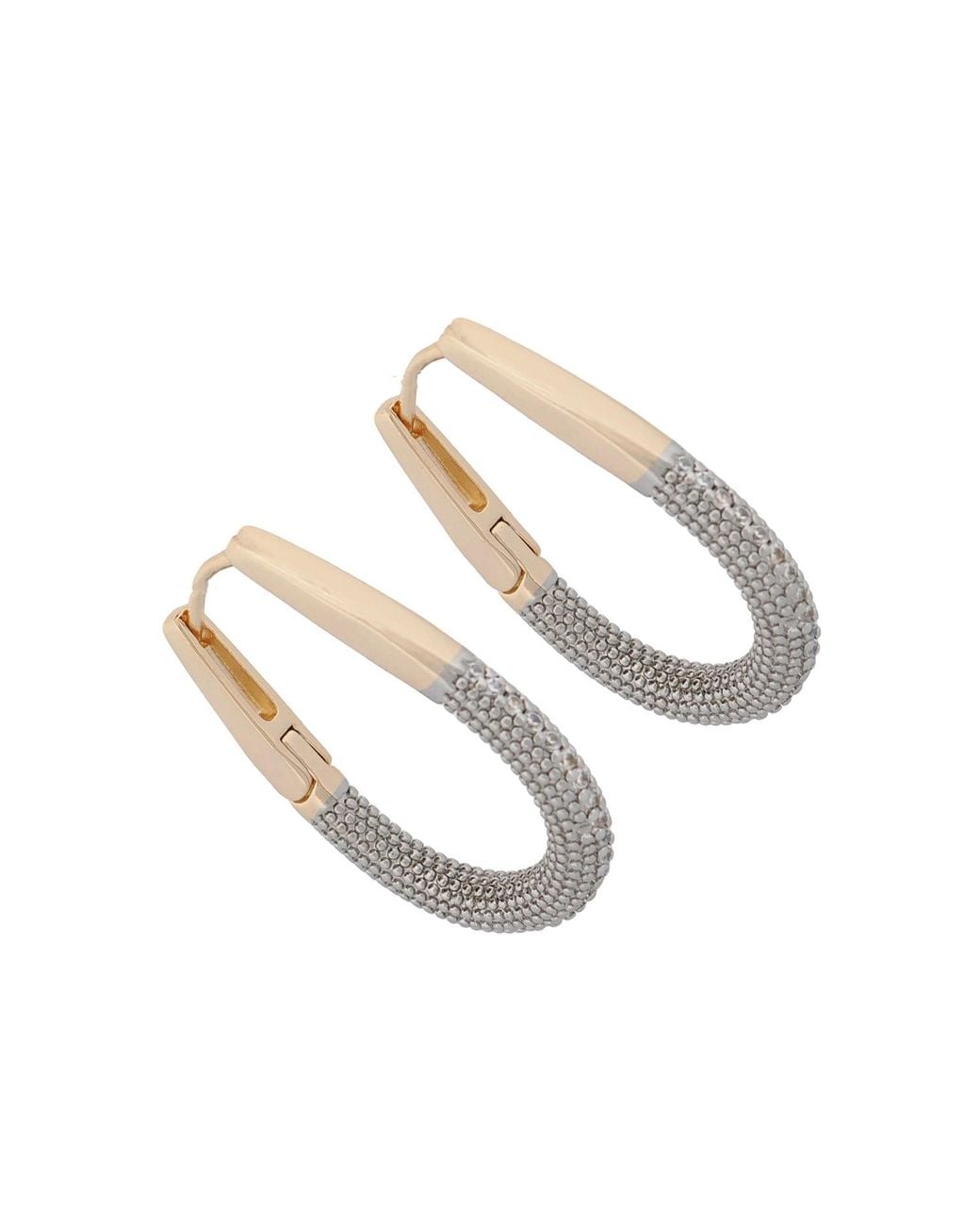 Ebru Jewelry Metallic Pave Diamonds Hoop Mid Size Earrings