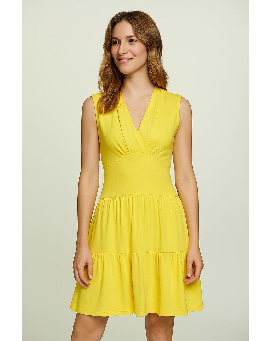 Conquista Yellow Sleeveless V-Neck Jersey Dress