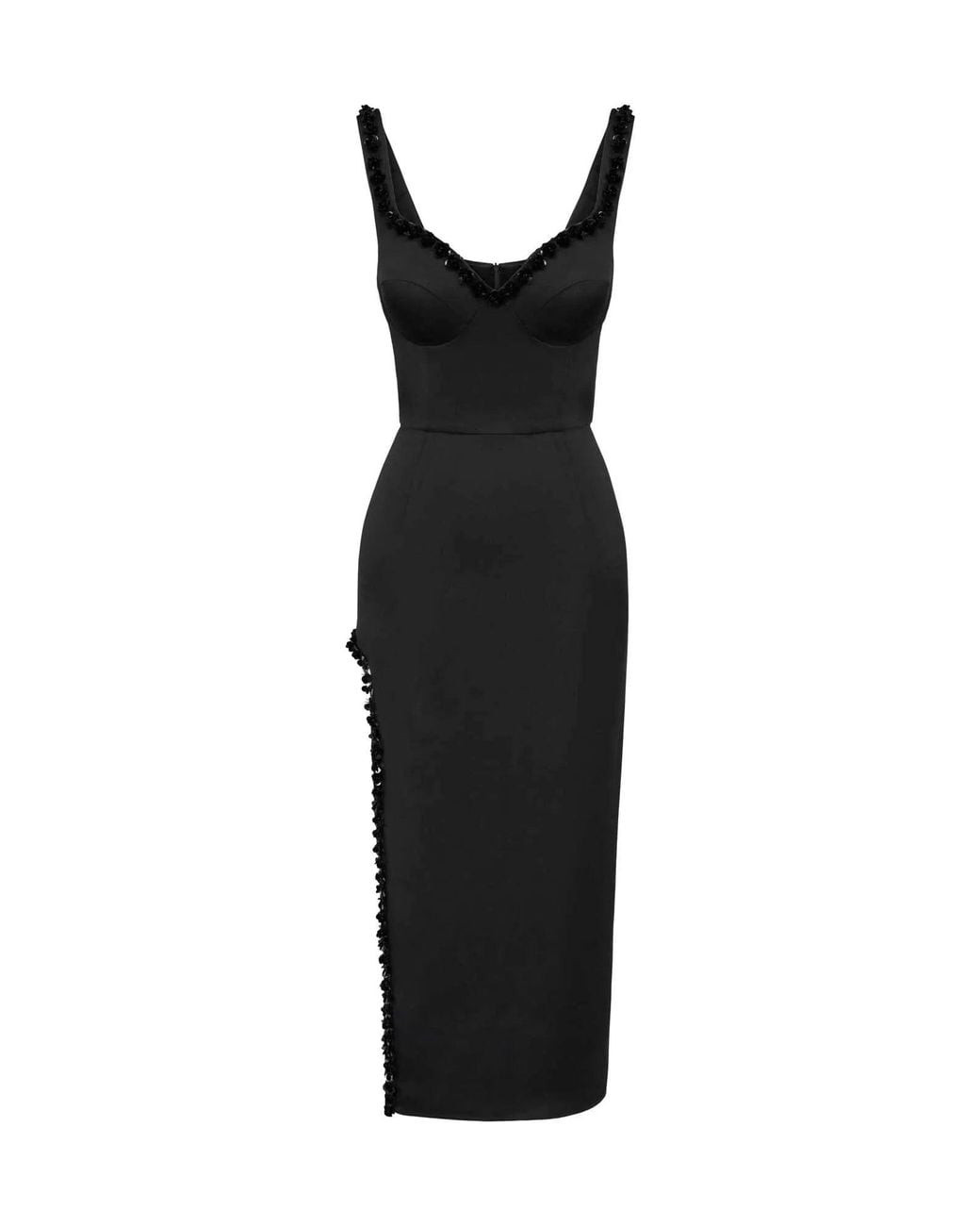 POST MERIDIEM Black Slit V-Neck Midi Dress