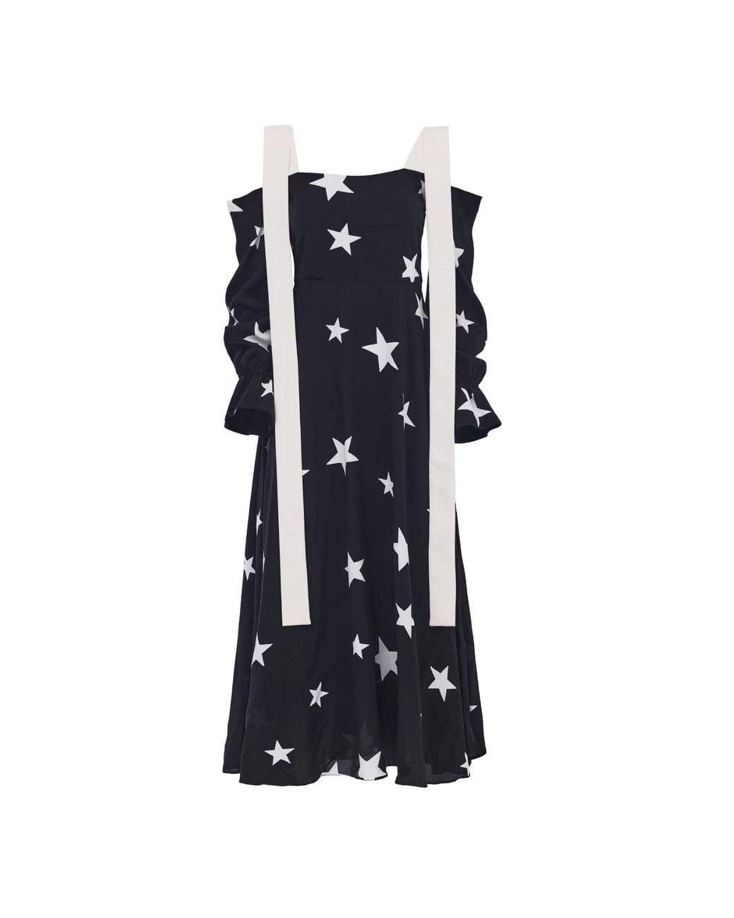 Julia Allert Blue Off-Shoulder Midi Dress With Contrast Straps – Print Stars