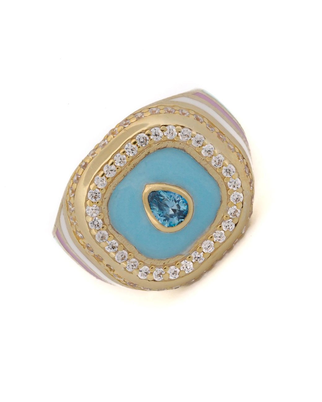 Ebru Jewelry Blue Sky Pastel Colors Diamond & Spring Statement Ring
