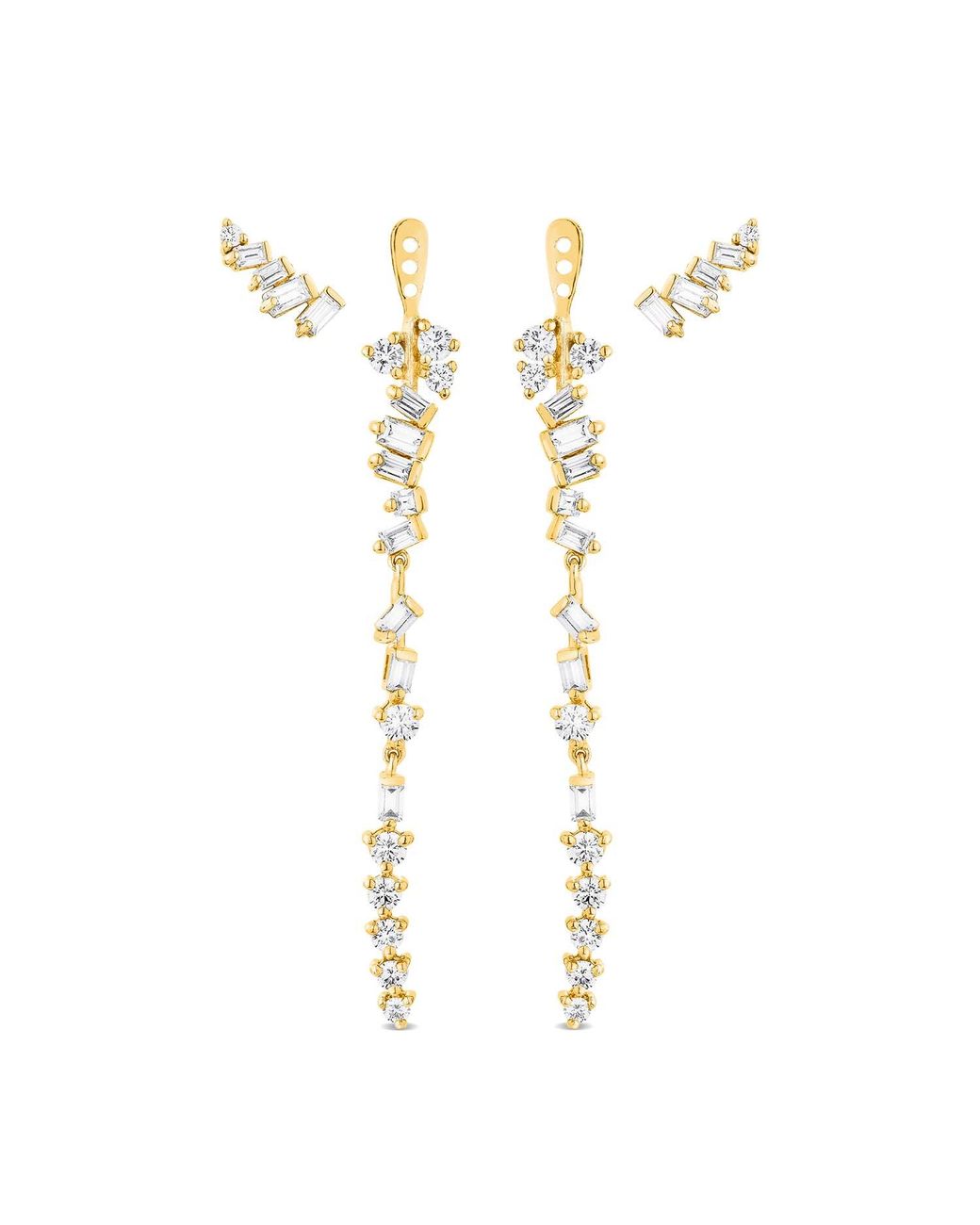 SALLY SKOUFIS Metallic Baguette Drop Earrings With Made Cz Diamond Stimulant