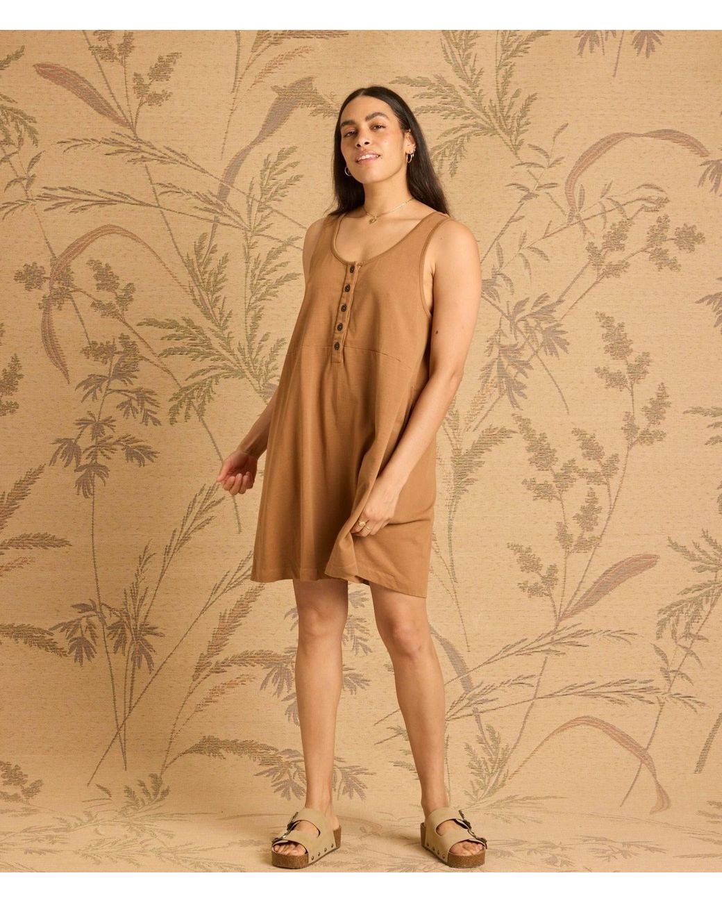 Known Supply Brown Button Up Sleeveless Dress
