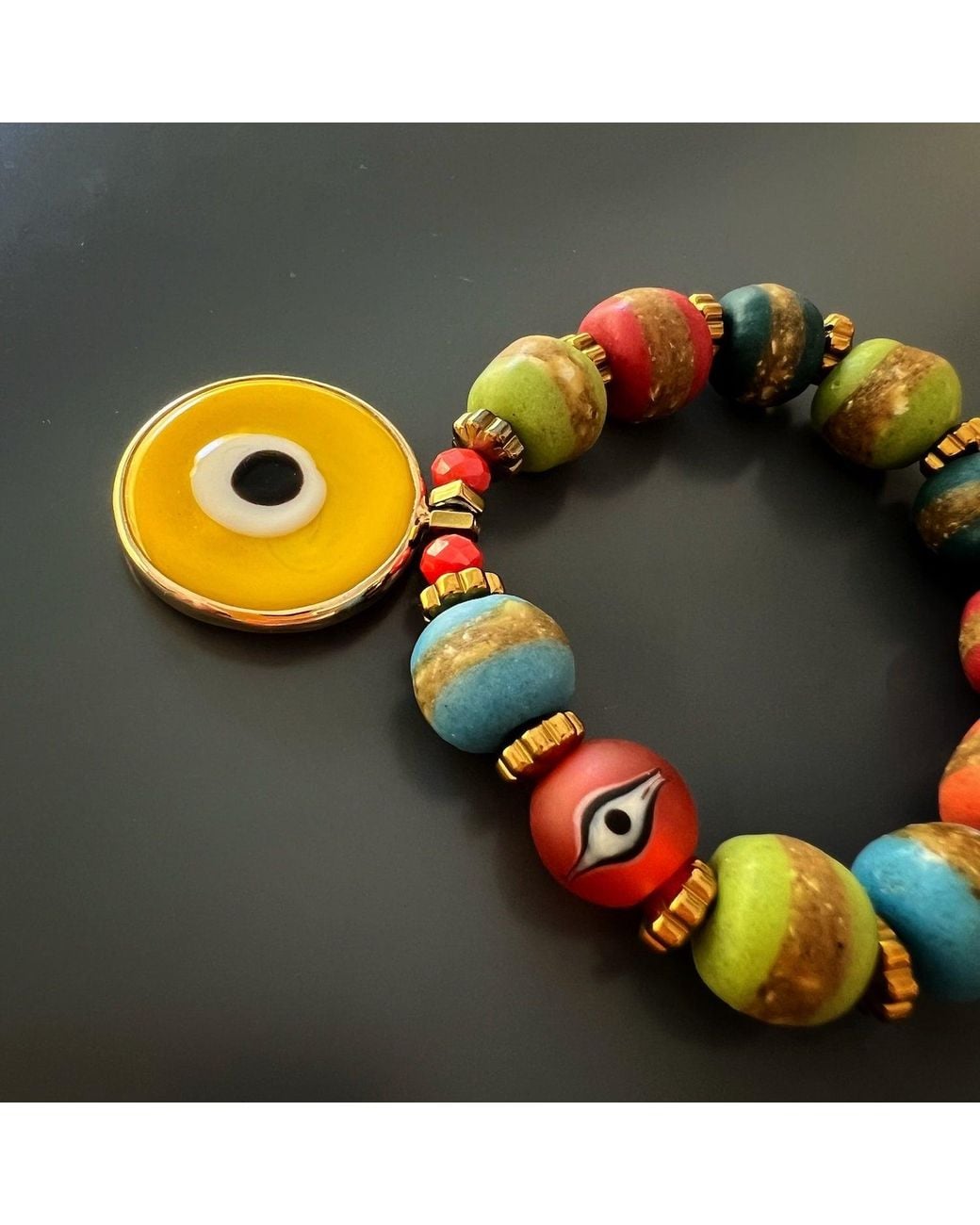 Ebru Jewelry Yellow Evil Eye Nepal Beaded Bracelet