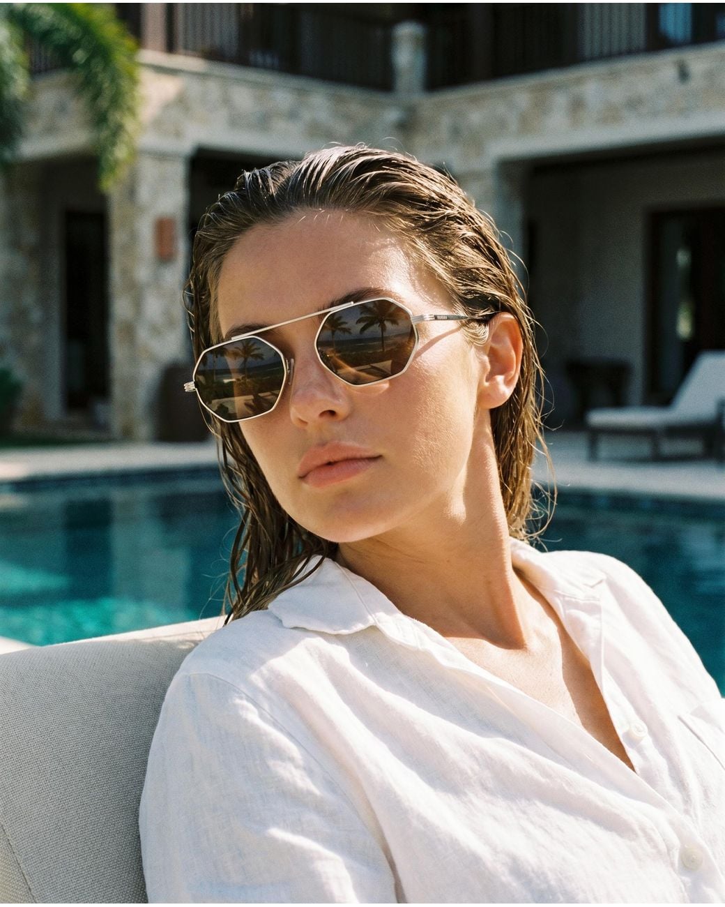 Cossimo Green Magari Metal Hexagon Sunglasses