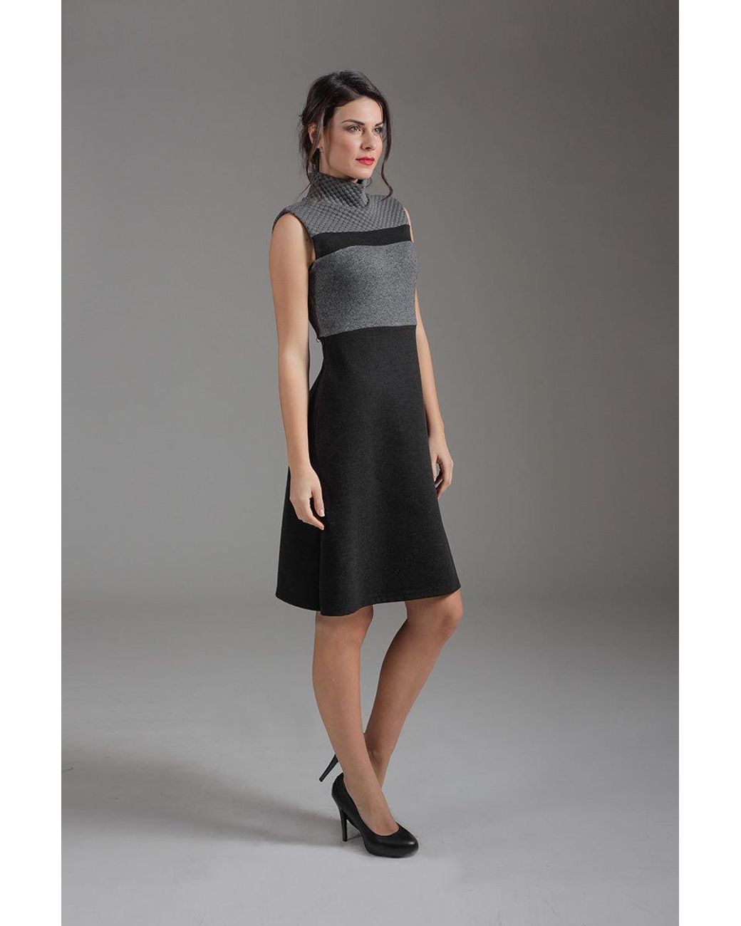 Conquista Black Three Fabric Sleeveless Jersey Dress