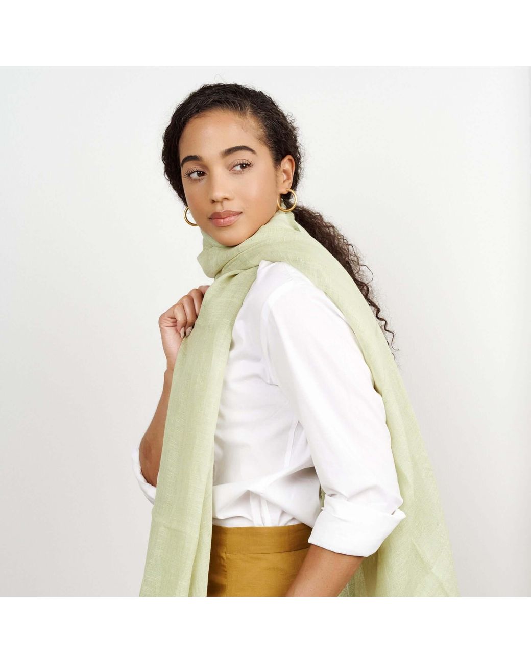 Variously Green Soya Pastel Lime Hand Woven Soft Linen Scarf
