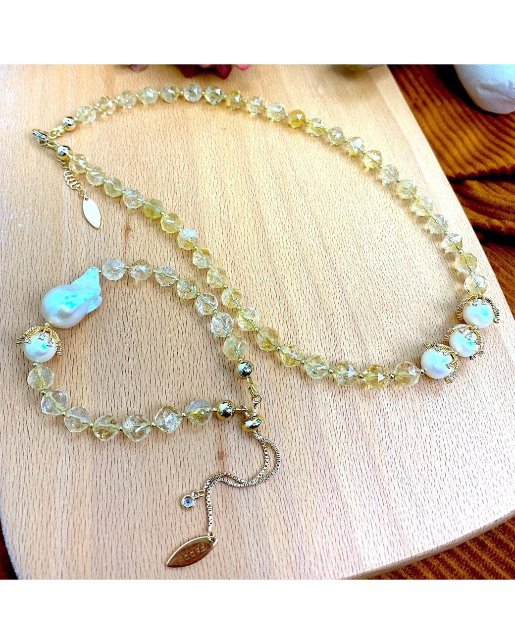 Farra Metallic Citrine With Freshwater Pearls Short Necklace