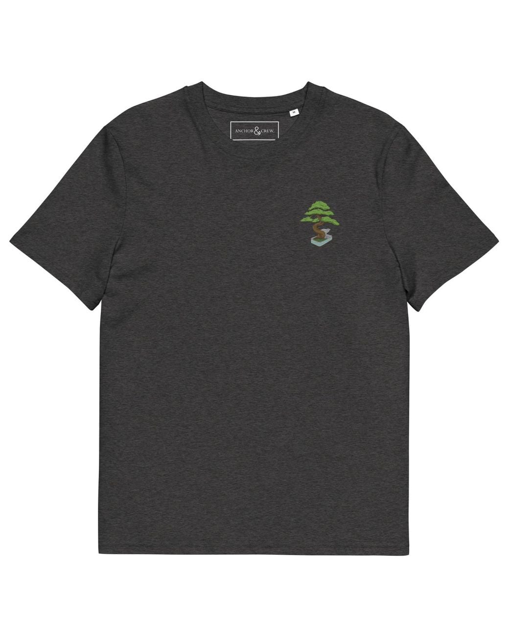 Anchor and Crew Black Heather Bonsai Garden Dystopia Organic Cotton Embroidered T-Shirt