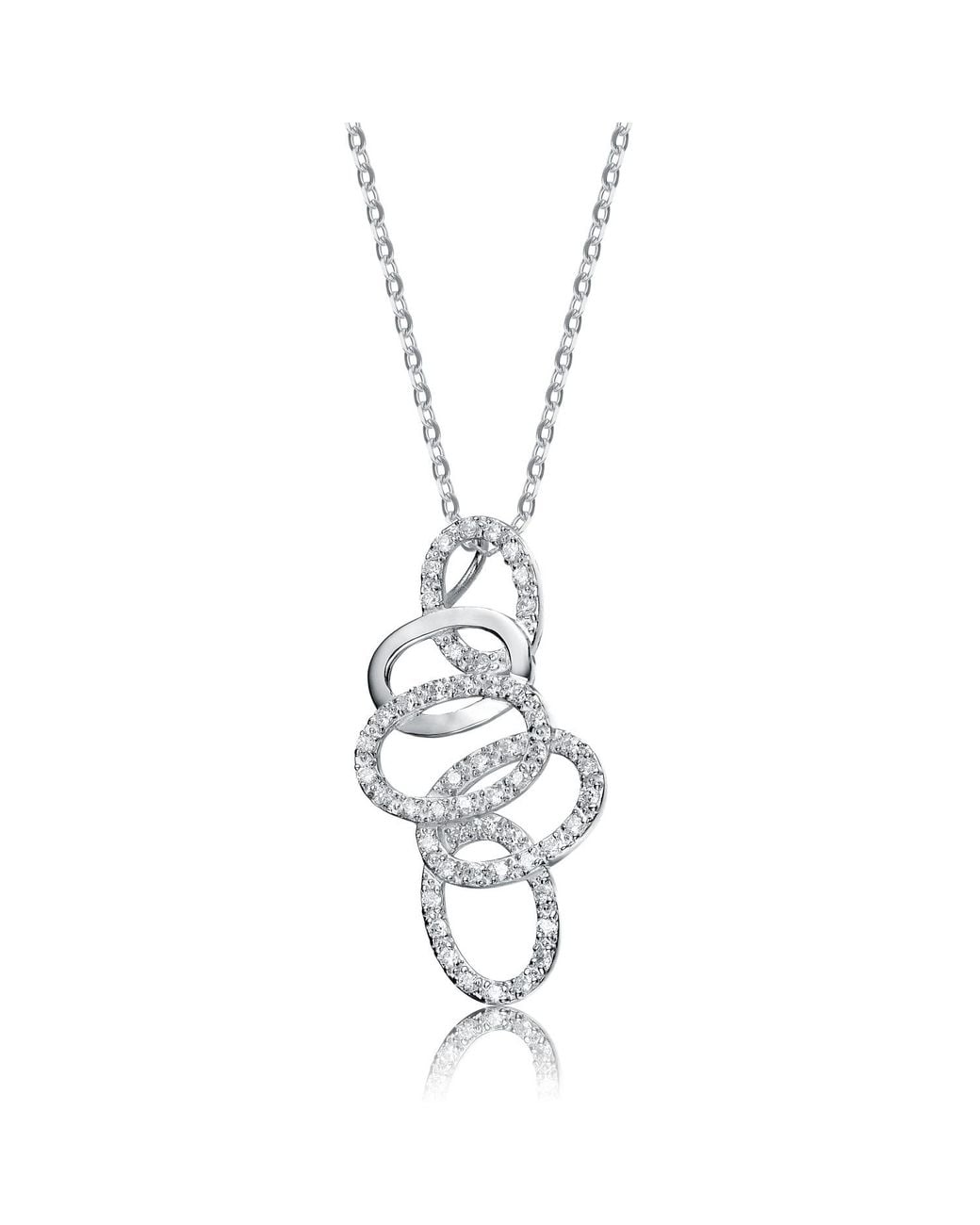 Genevive Jewelry Metallic Cz Sterling Rhodium Plated Shiny Oval Swirl Pendant