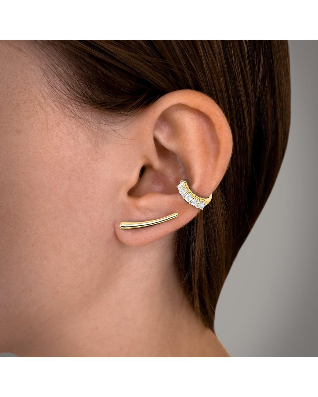 SALLY SKOUFIS Metallic Hybrid Ear Cuff With Made Cz Diamond Stimulant