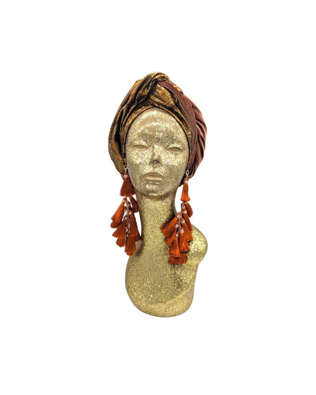 Julia Clancey Brown Cocoa Reversible Brocade & Velour Bronze Chacha Turban
