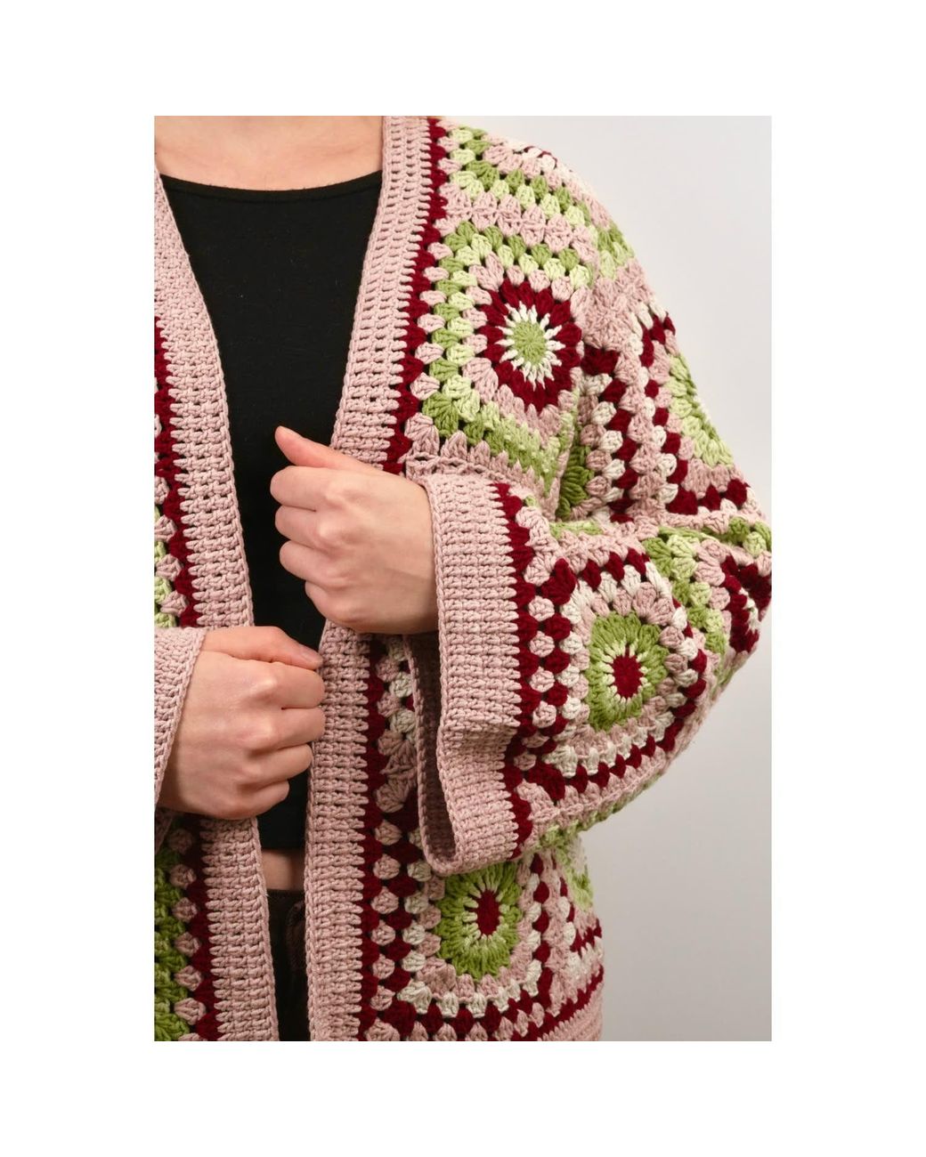 Ana Chic Red Sunburst Handmade Crochet Cardigan