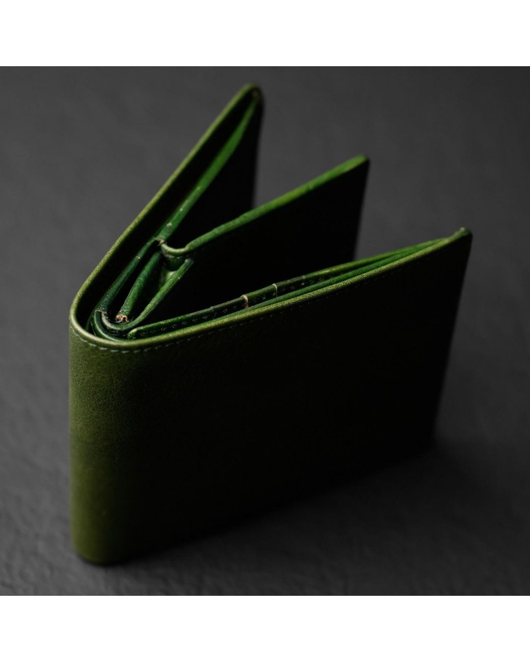 Time Resistance Green Leather Bifold Wallet for men