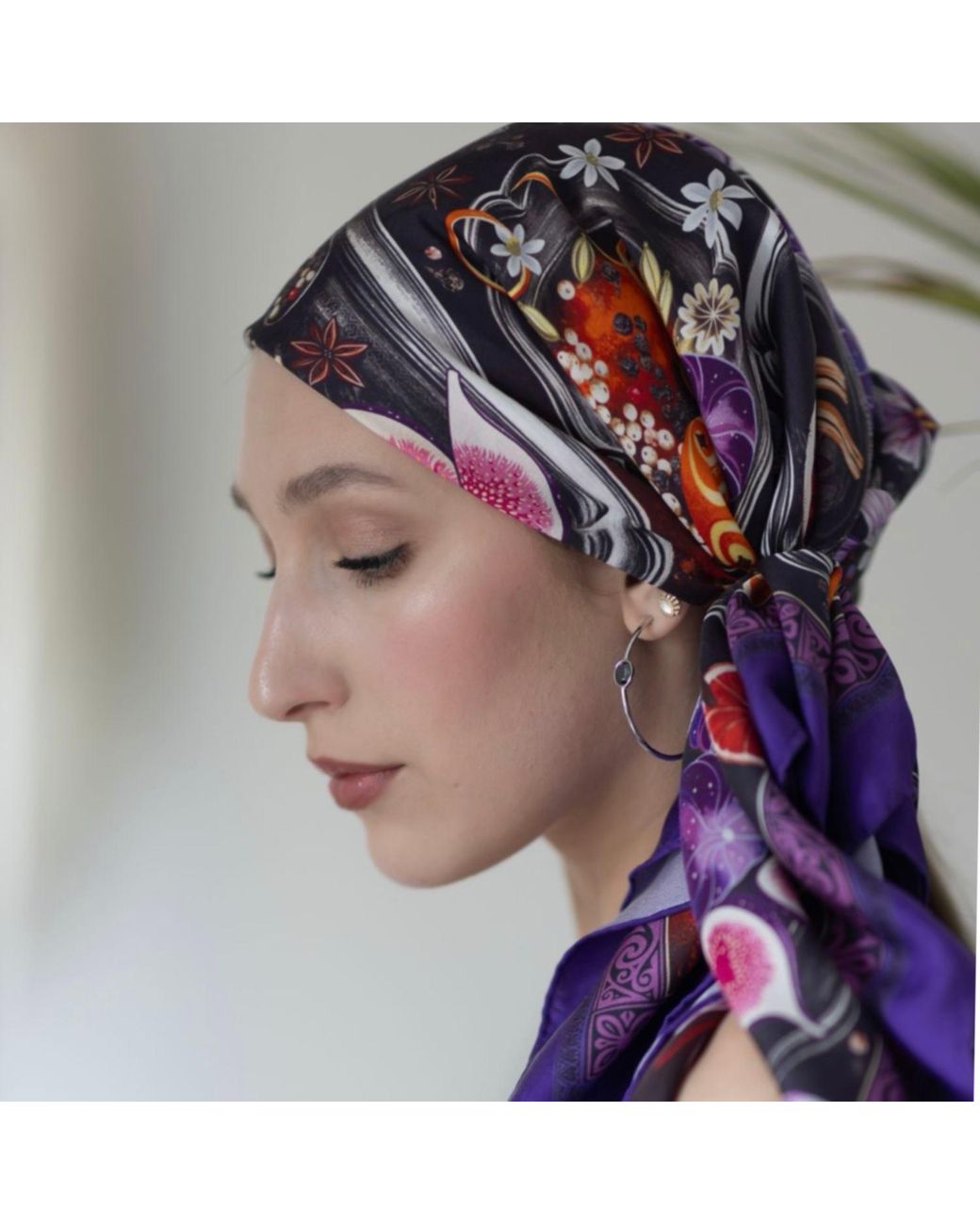 Silk&Soul Purple Square Silk Scarf Spices