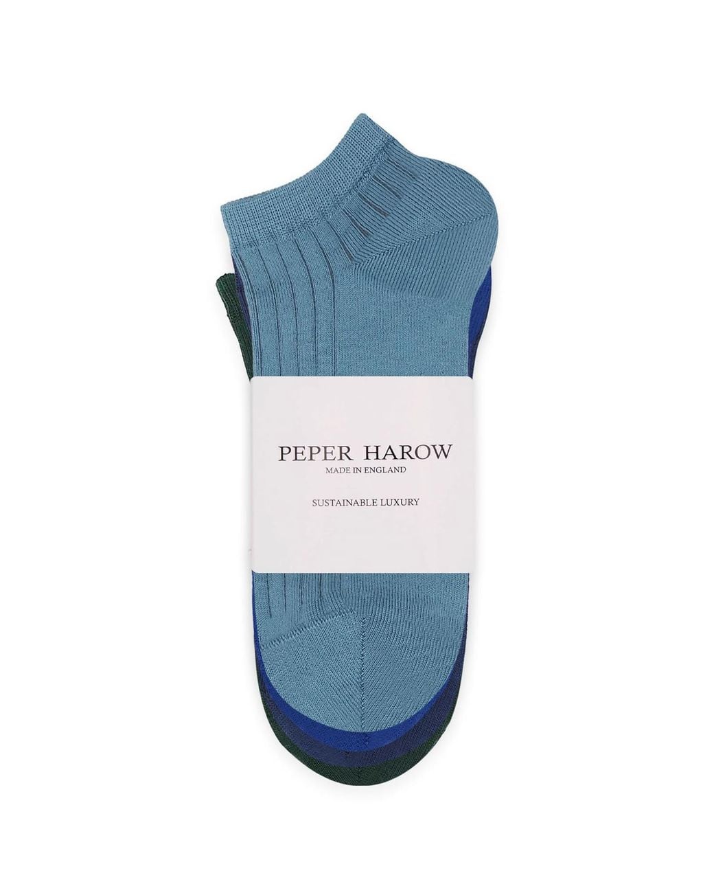 Peper Harow - Made in England Blue Four Pack Essential Trainer Socks – Azure for men