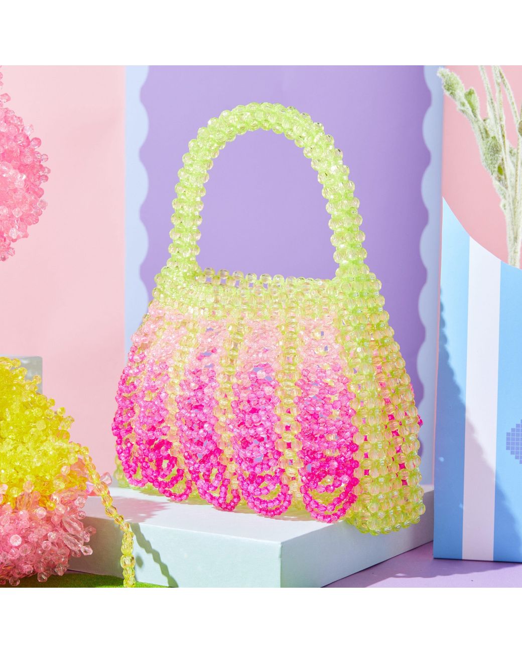 Tillie Beads Pink Sunset Pop Lemon Beaded Bag