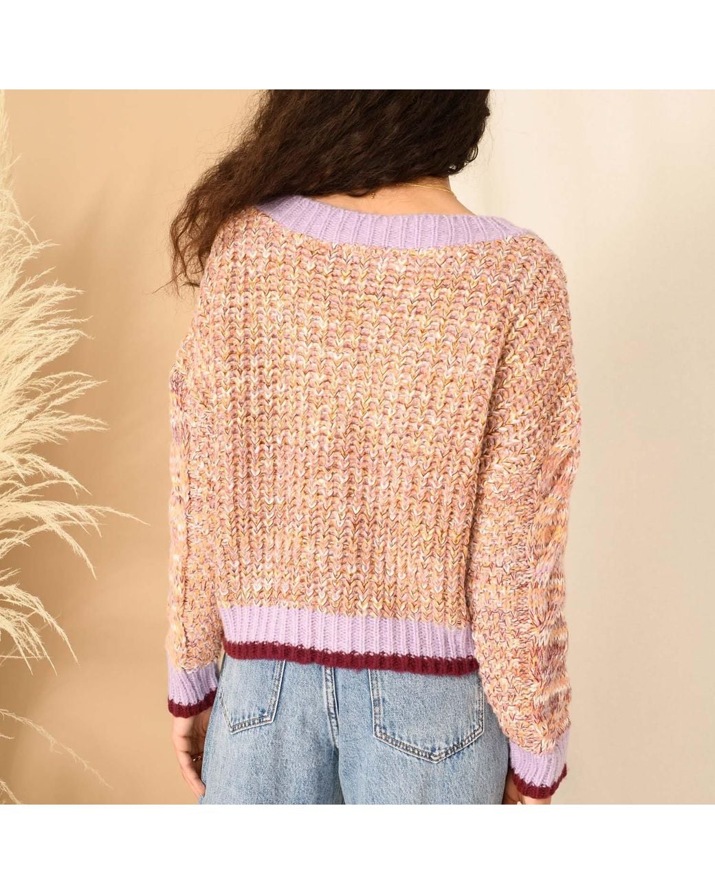 Cara & The Sky Pink Amy V-neck Cable Jumper