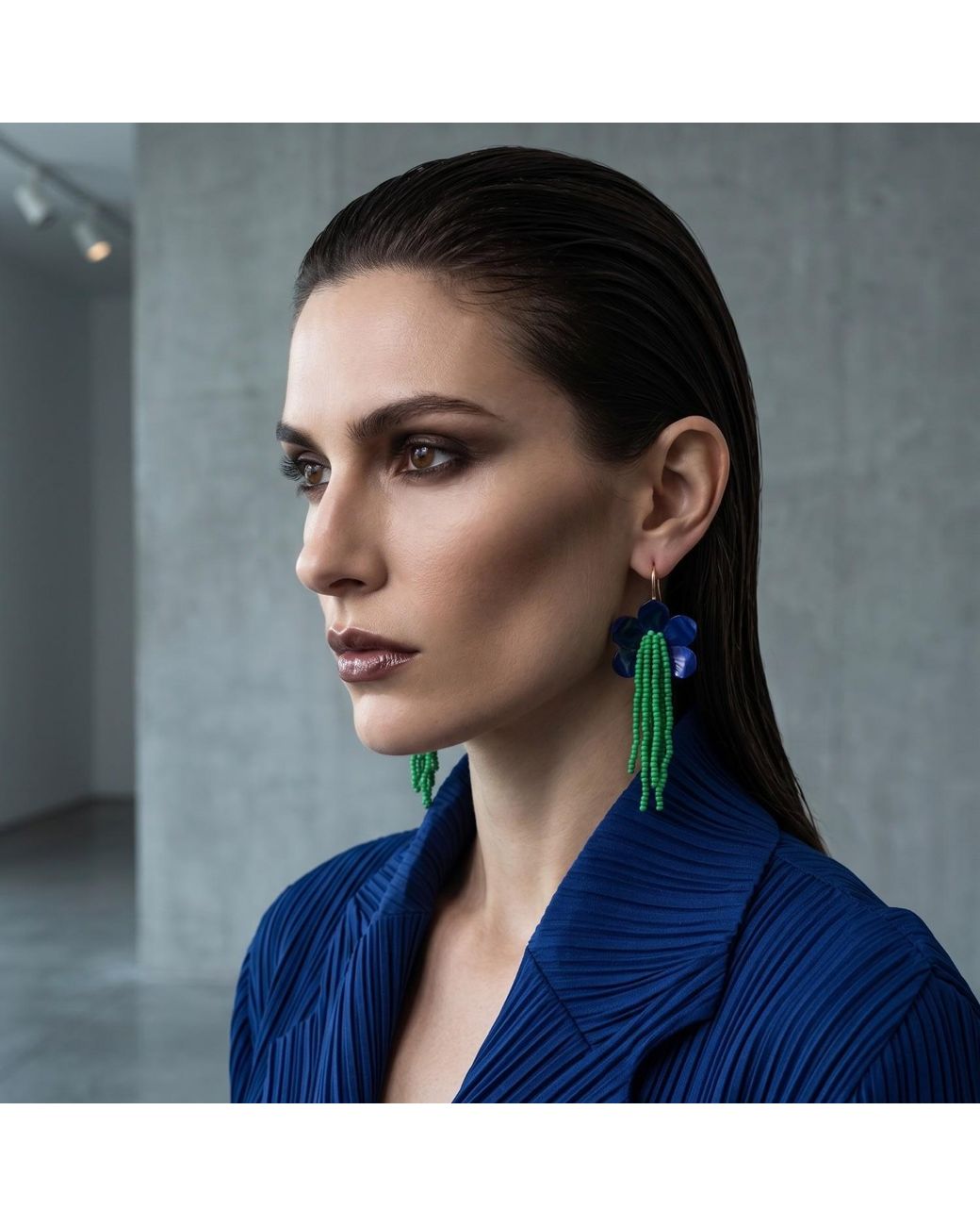 Iliana Arrazola Green Flowers Dangle Earrings, And, Glass Beads, Beaded Jewelry