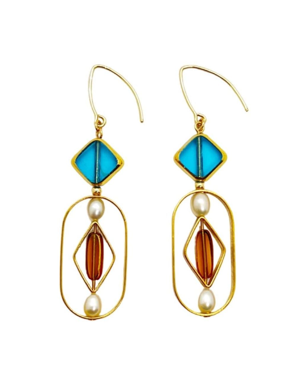 Aracheli Studio Blue Diamond Shape X Pearl Geometric Earrings