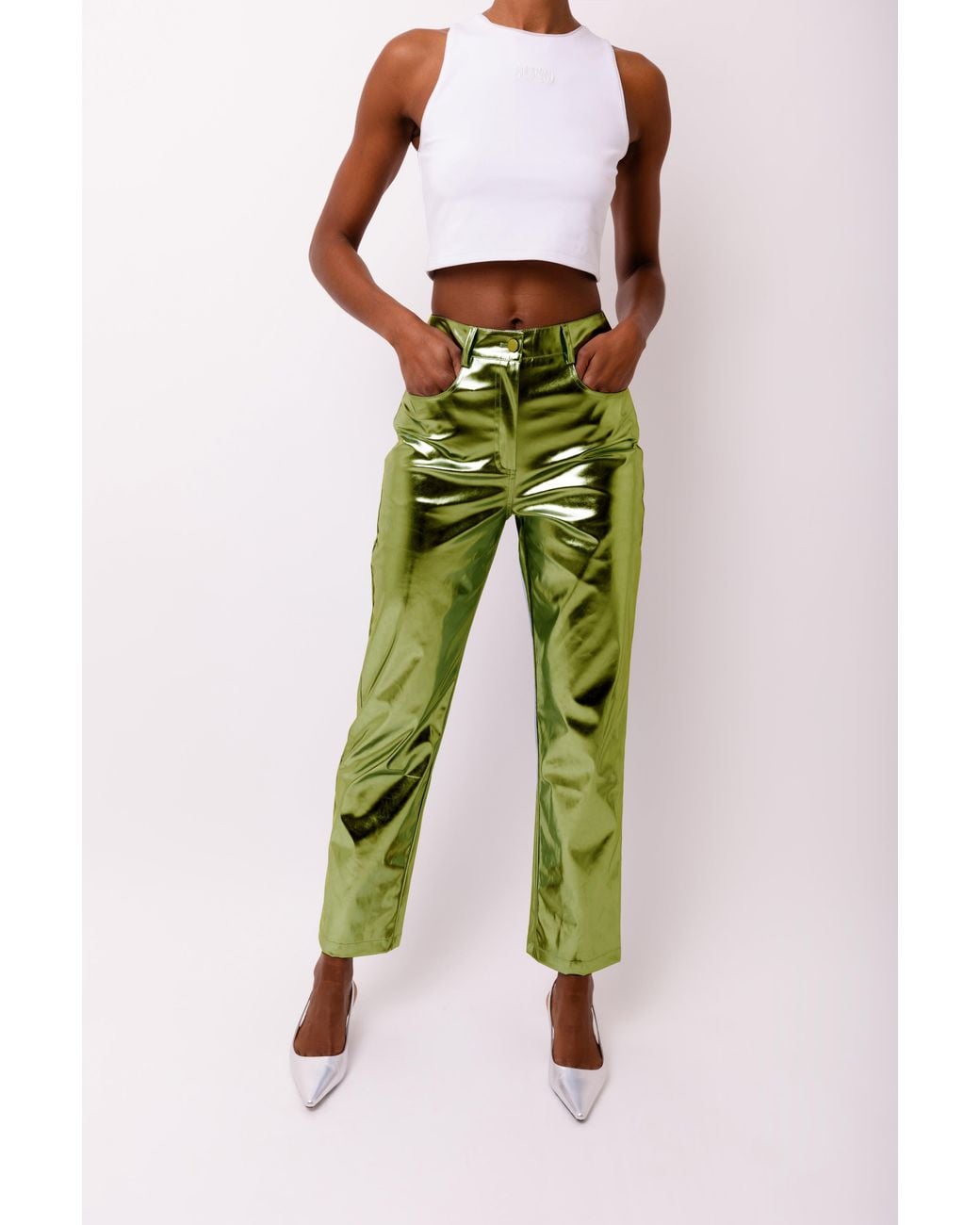 Amy Lynn Green Lupe Khaki Metallic Trousers