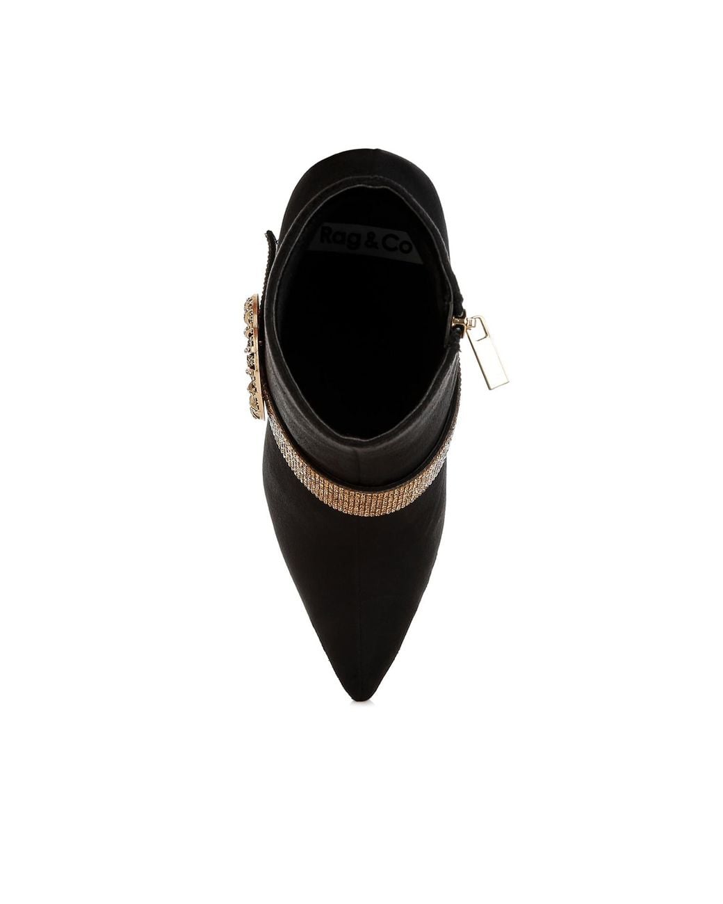 Rag & Co Black Asagao Diamante & Rhinestones Strap Boots