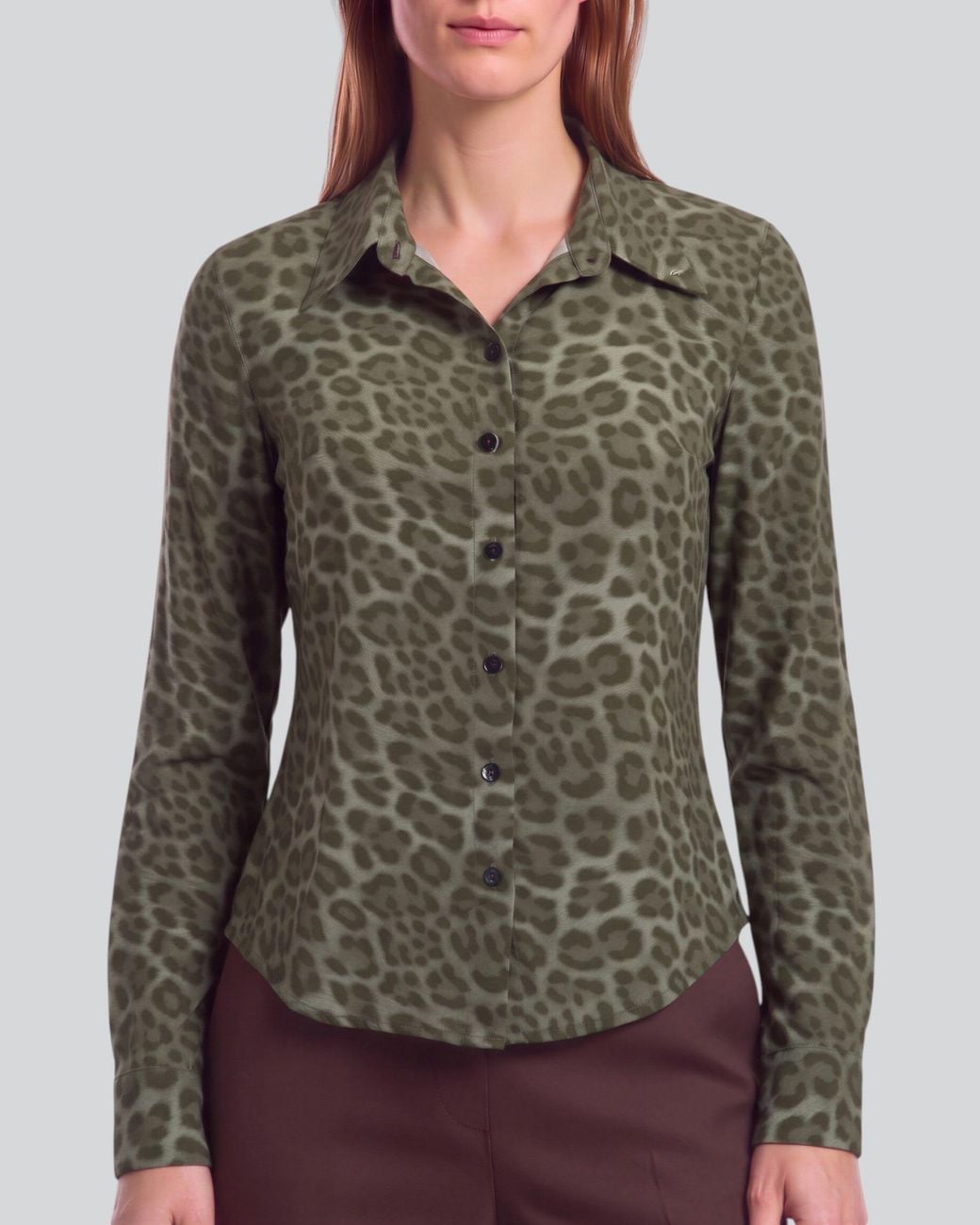 Lords of Harlech Green Sutton Leopard Sage Stretch Silk Long-Sleeve Shirt