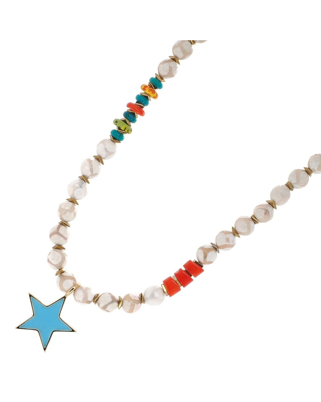 Ebru Jewelry Metallic Star Tibetan Agate Choker Summer Necklace