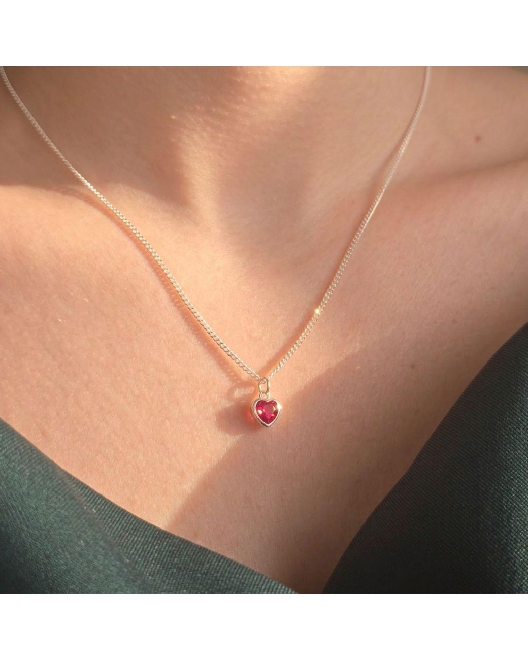 Harfi Pink Mini Heart Ruby July Birthstone Necklace