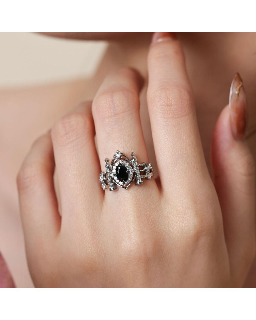 Azura Jewelry New York Metallic Sanctum Of Shadows Onyx Ring Vermeil