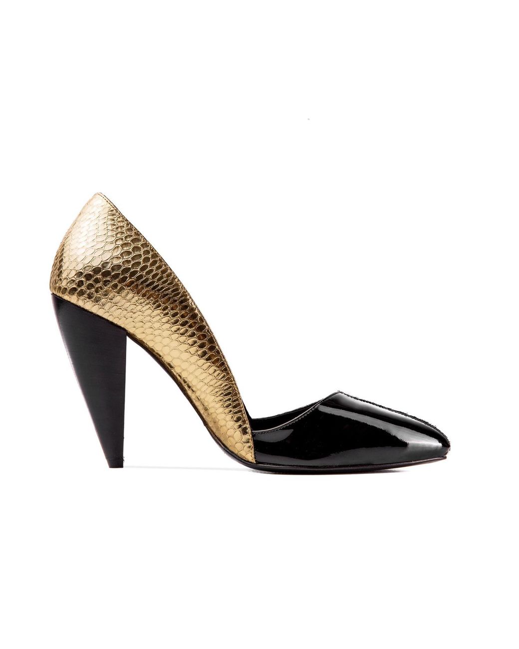 Rosamund Muir London Black Romera Duo Texture & Cobra Print Heels