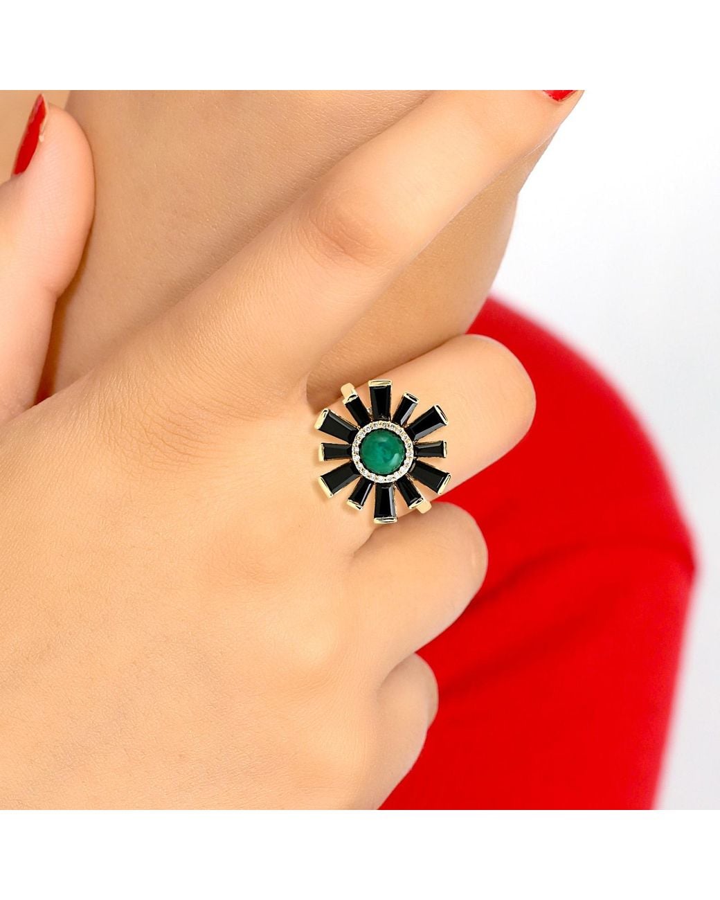 Artisan Multicolor 18k Yellow Gold Diamond Flower Ring Spinel Chrysocolla Handmade Jewelry