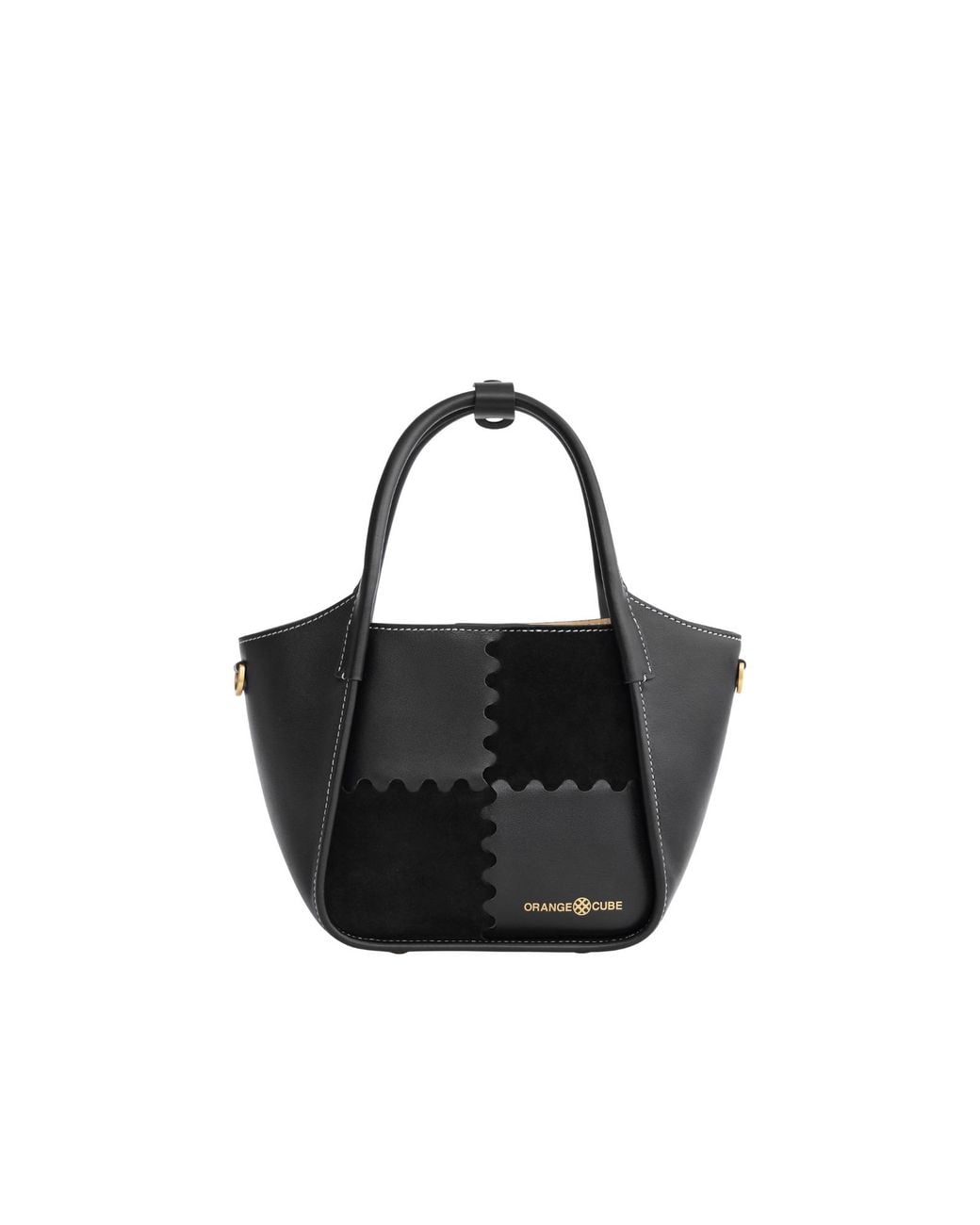 Orange Cube Black Square Stitch Basket Bag