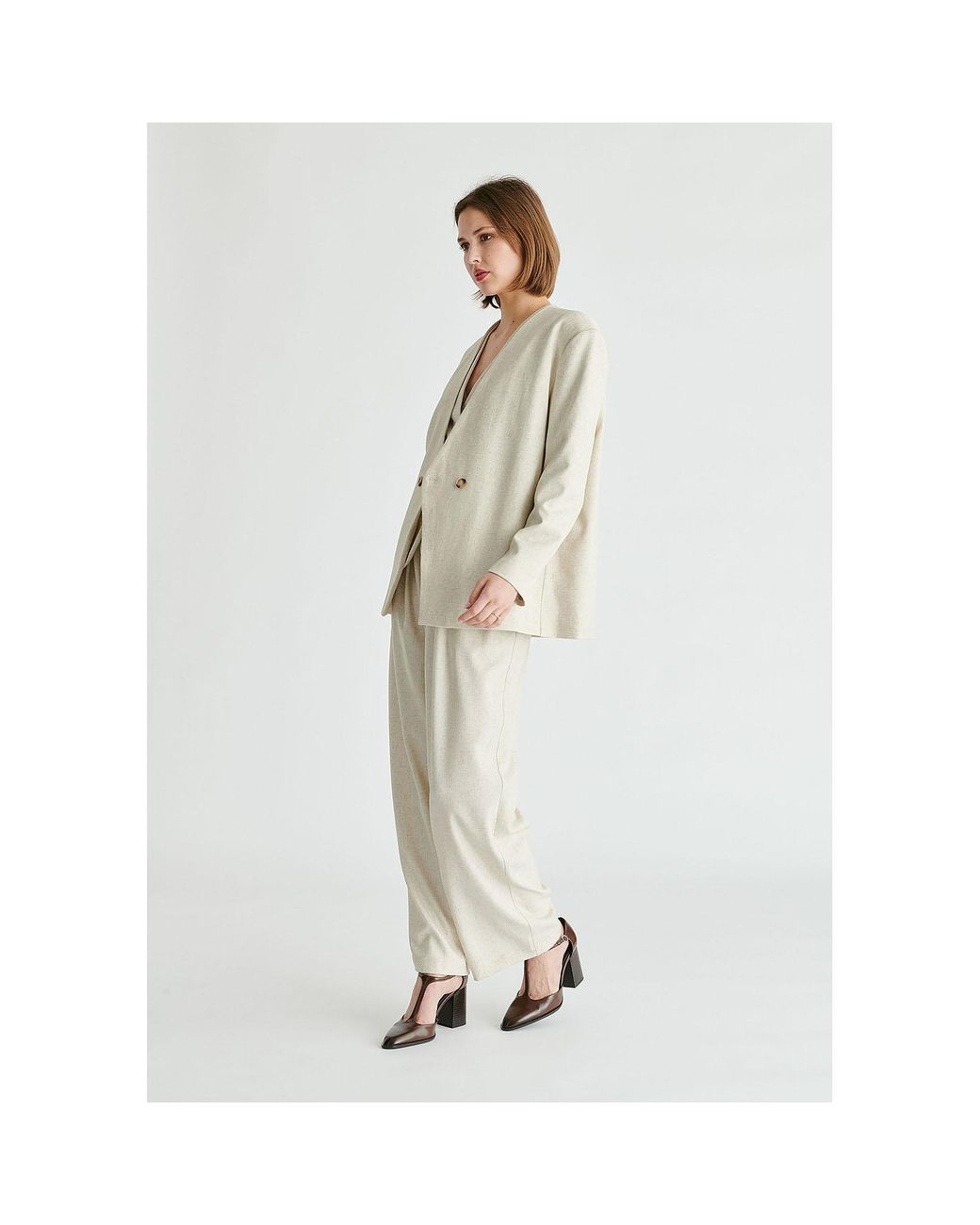 Paisie Natural Neutrals Drop Shoulder Double Breasted Blazer