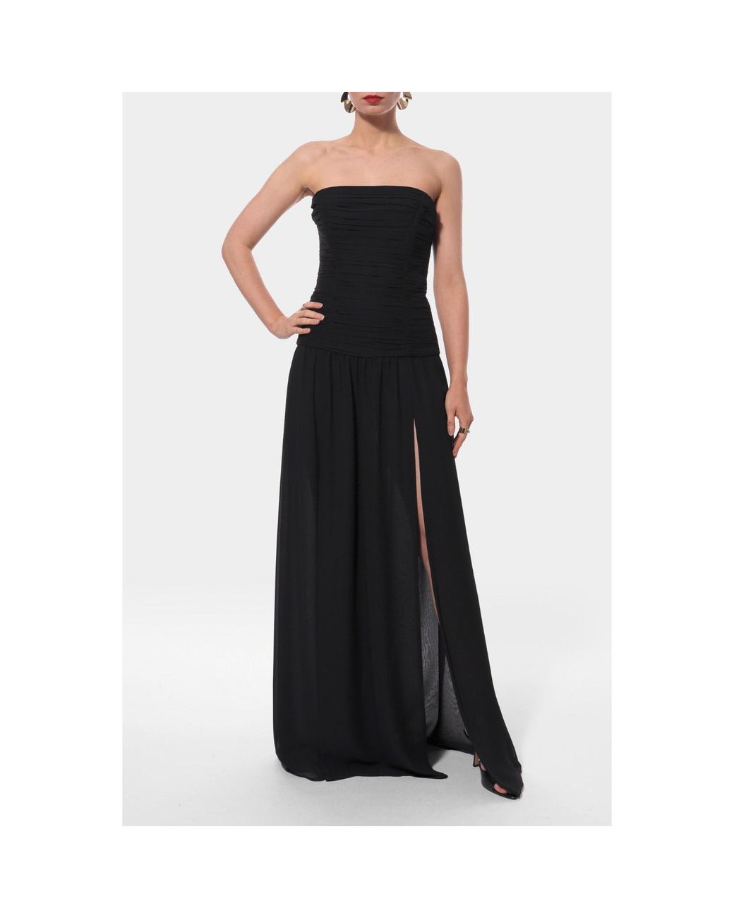 AGGI by HALEWSKI Black Zoriana Sheer Ethereal Chiffon Maxi Dress With Ruched Bodice