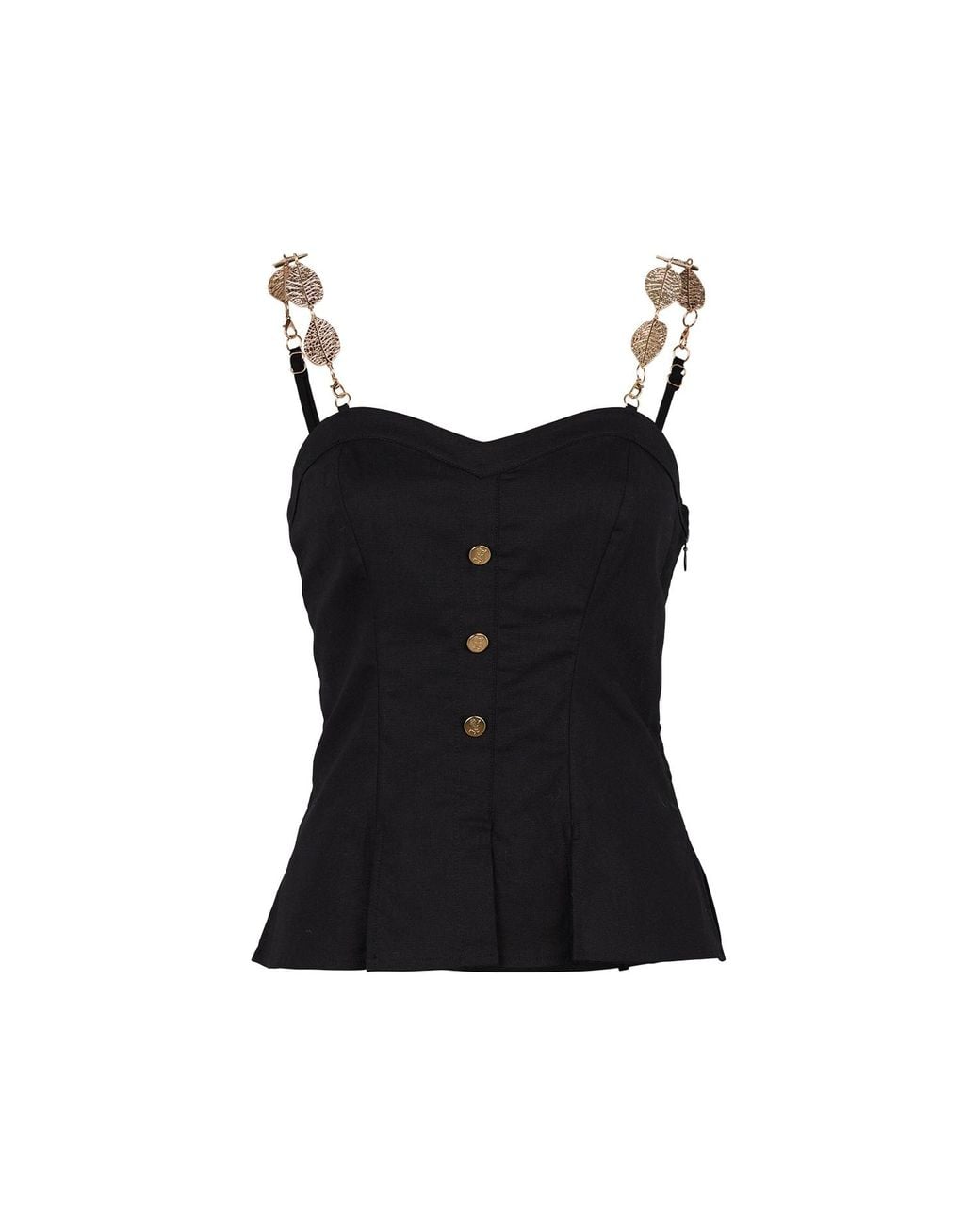 Zetaye Black Celeste Linen Cotton Chain Top